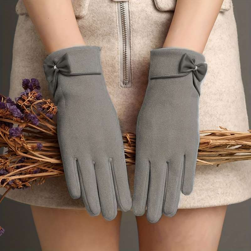 1 Pair Khaki Fleece Winter Warm Gloves
