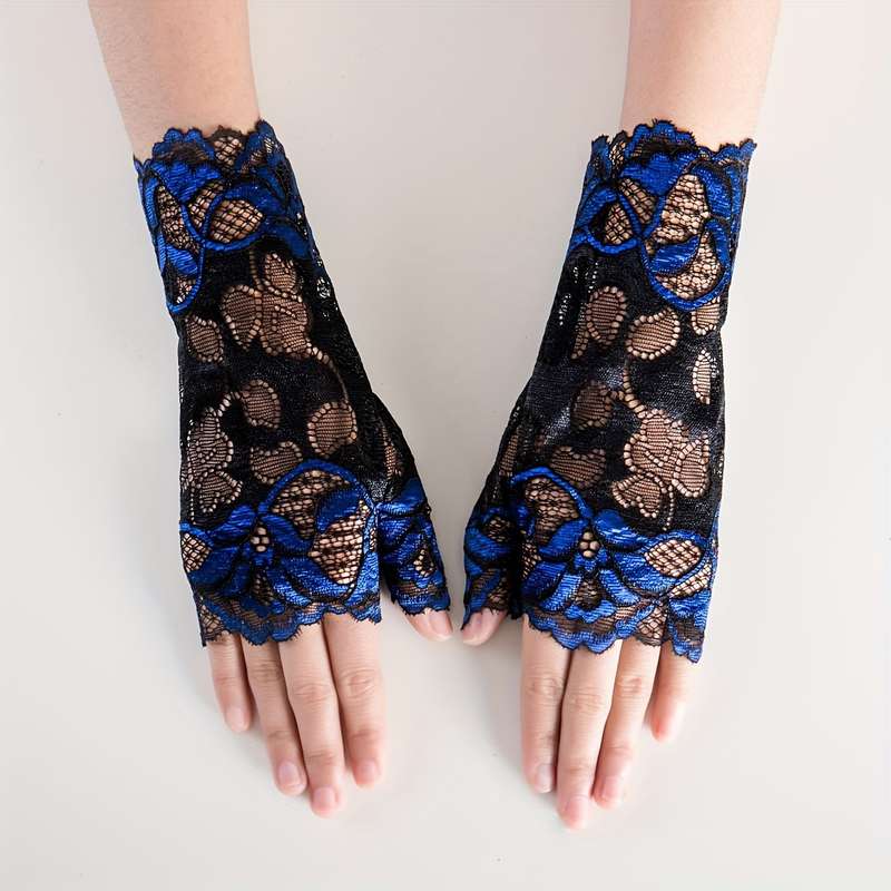 1 Pair Blue Half Finger Gloves