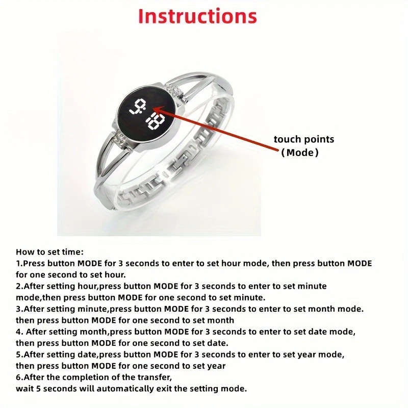 1pc LED Fashion Ladies Watch Touch Screen Ladies Era Steel Strap Electronic Student Ladies Bracelet