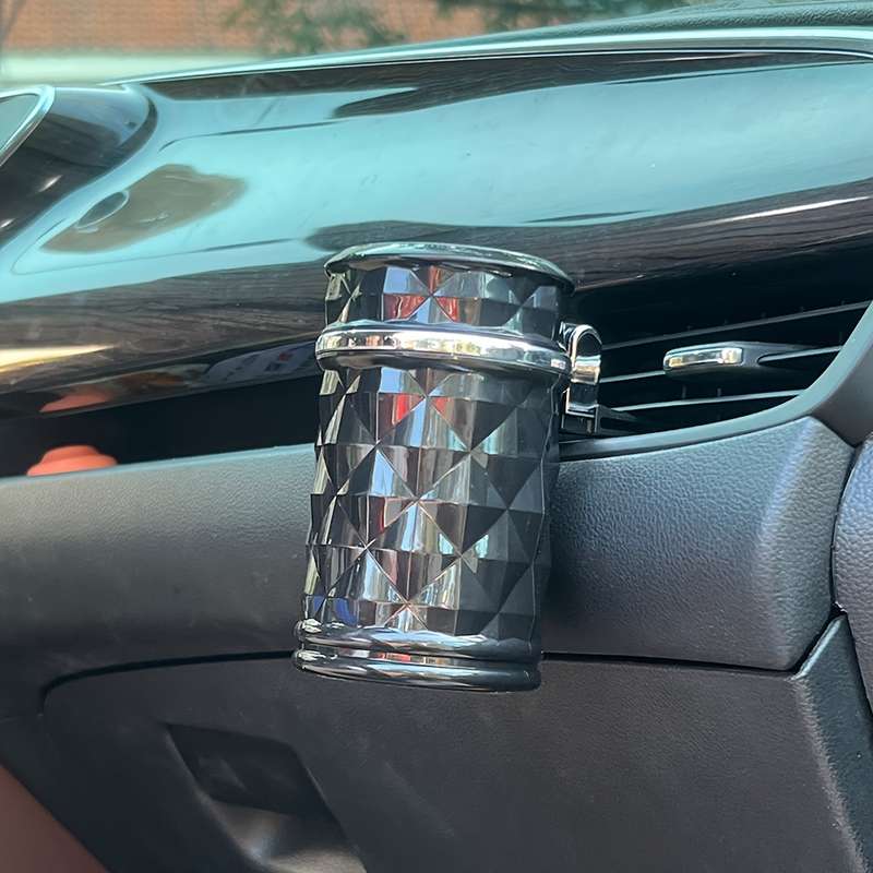 1pc Portable Alloy Car Ashtray with LED Light Black and White Durable PVC Sealed Design for Veh