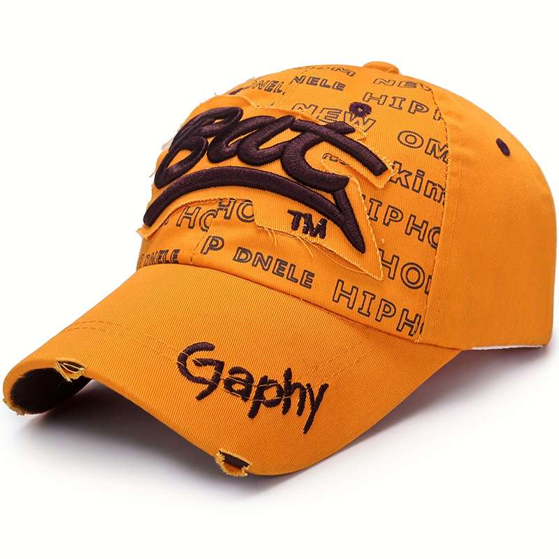 1pc Street Style Ripped BAT Baseball Cap 100% Hip Hop Inspired with Vibrant Letter Print Snapba
