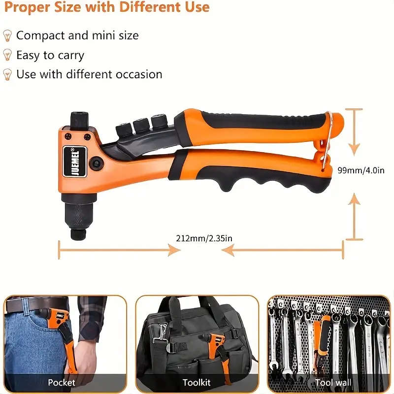 Rivet Gun with 80pcs Rivets Manual Rivet Gun Kit with 4 Changeable Rivet Heads Heavy Duty