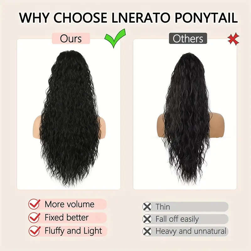 Long Curly, Black Curly Ponytail Hair Extension, Synthetic Clips