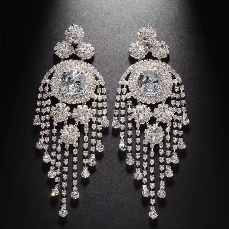 Exaggerated Full-Studded Sparkling Rhinestone Pendant Earrings