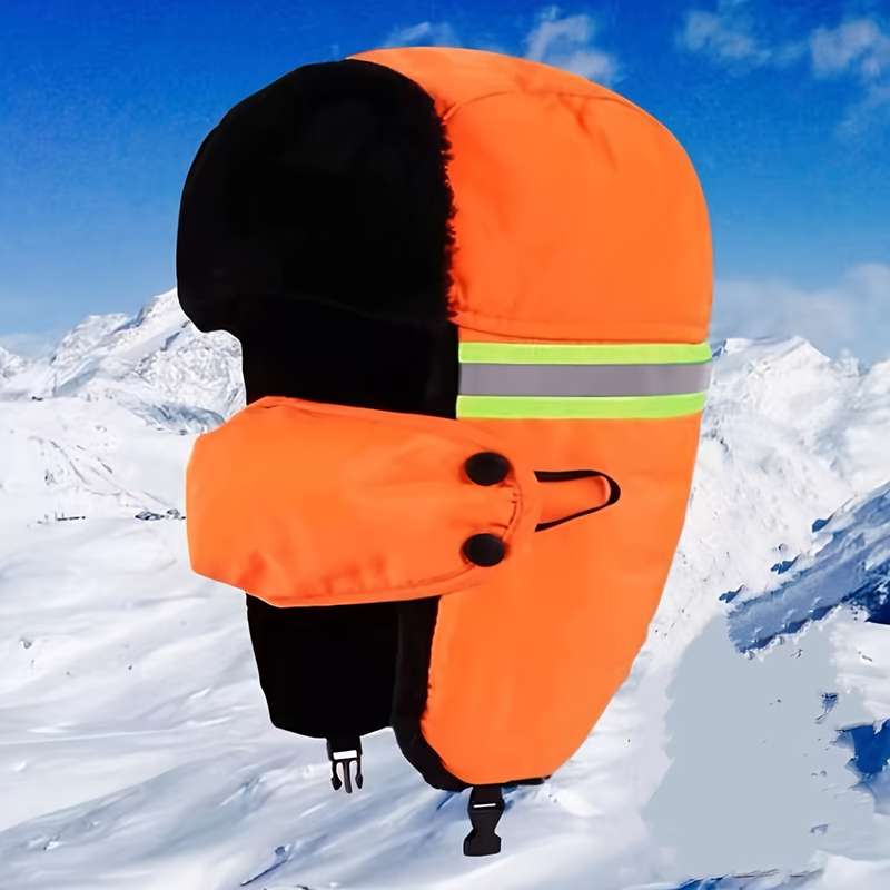 1pc Unisex Winter Cycling Cap with Built-In Face Mask Thickened Windproof Reflective Strips Ful