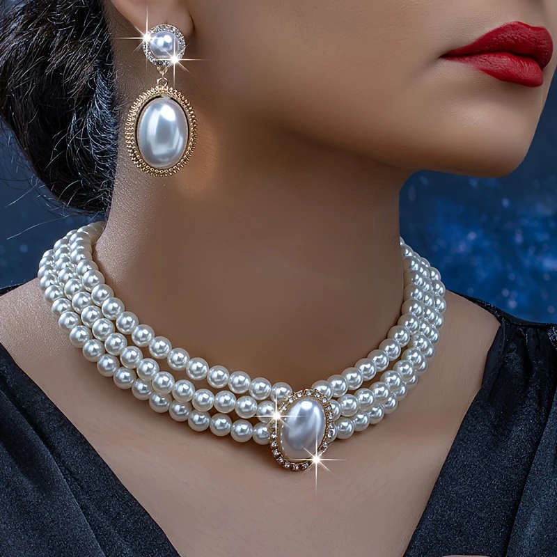 Fashion Imitation Pearl Necklace Pendant Earrings