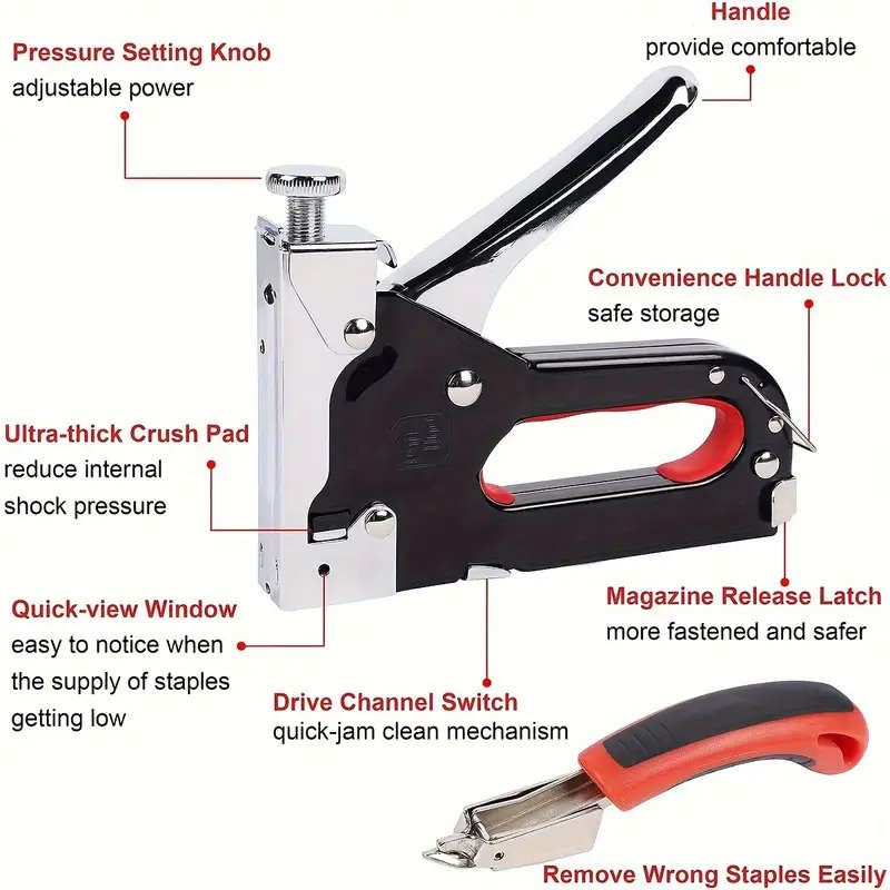 1 Set Upholstery 4In1 Staple Gun Heavy Duty With 1200 Staples Remover Gloves Manual Brad Nailer Powe