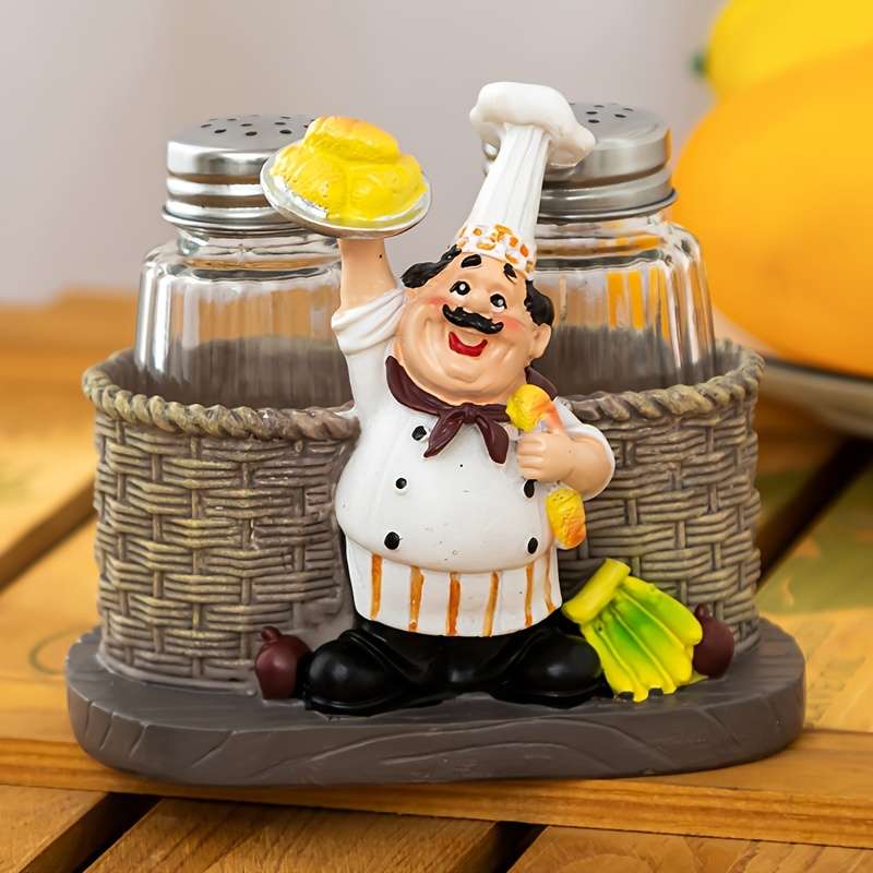 1pc Chef-Themed Glass Salt Pepper Shakers Perfect for Home Kitchen Restaurants Cafes Picni