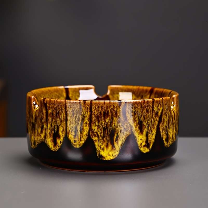 1pc Elegant Ceramic Ashtray with Marbled Design C Stylish Round Ash Holder for Cigarettes Perf
