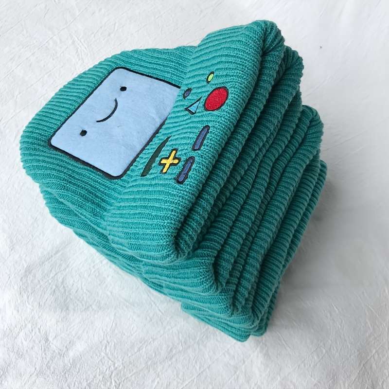 1pc Robot Adventure Treasure Embroidered Beanie Unisex Brimless Knitted Hat Casual Warm Cold Ha