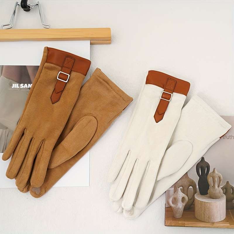 1 Pair Khaki Warm Gloves