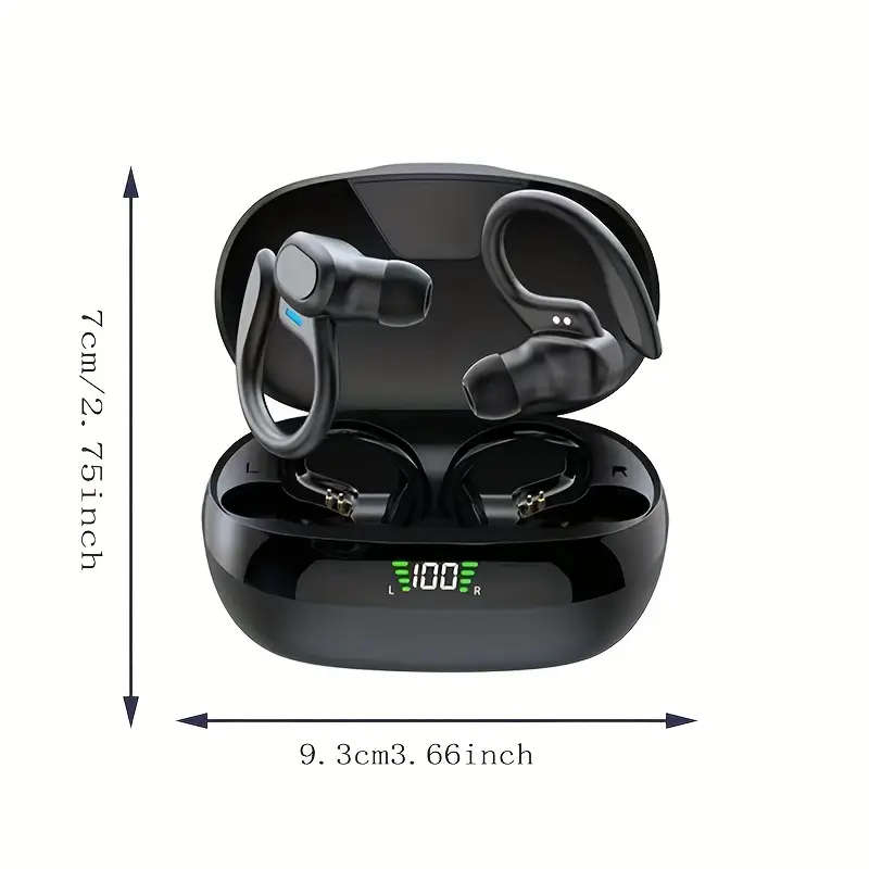 1 Pair Wireless Sports Earbuds with Mic Stereo Sound Comfortable Ear Hook Design USB Type-C Charging