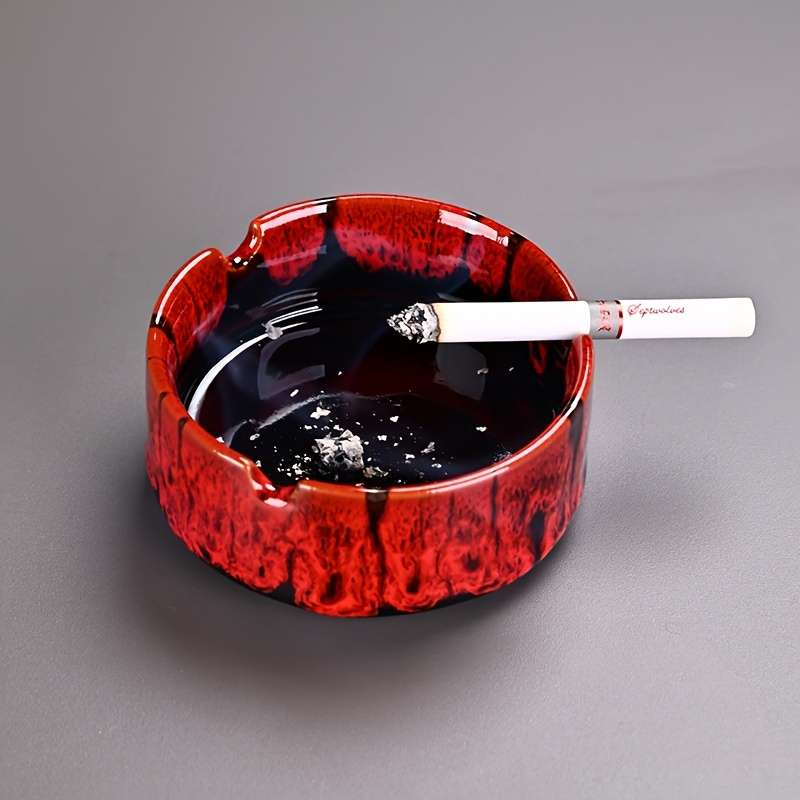 1pc Elegant Ceramic Ashtray with Marbled Design C Stylish Round Ash Holder for Cigarettes Perf