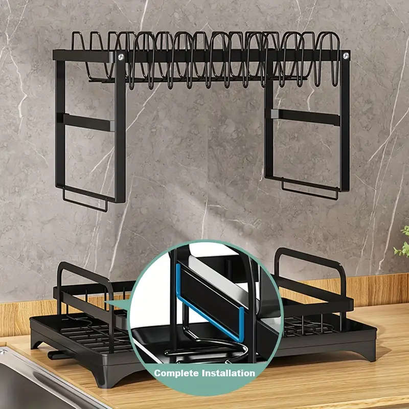 1pc Large Capacity 2-Tier Dish Drying Rack with Drainboard, Double-Layer Bowl & Cup Rack, Detachable