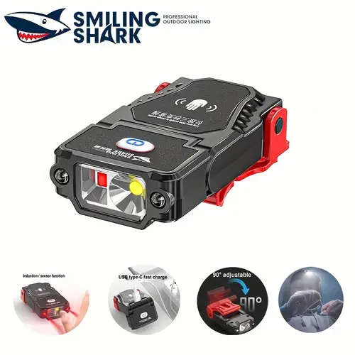 1pc of Smiling Shark 2-IN-1 LED Flashlight And Headlight, an Ultra-Bright Mini Hands-Free LED Clip-O