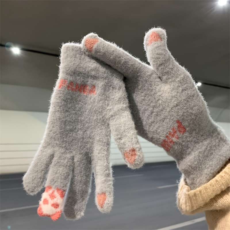 1 Pair Gray Blue One Size Warm Gloves
