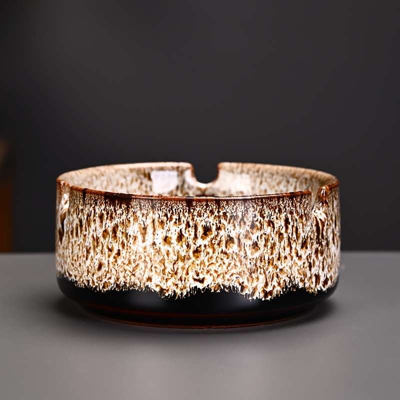 1pc Elegant Ceramic Ashtray with Marbled Design C Stylish Round Ash Holder for Cigarettes Perf