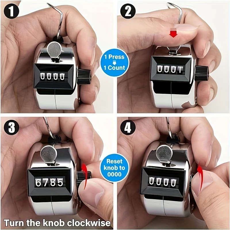 1pc Iron Handheld 4-Digit Clicker Counter Non-Rechargeable Metal Tally for Counting Knitting Coachin