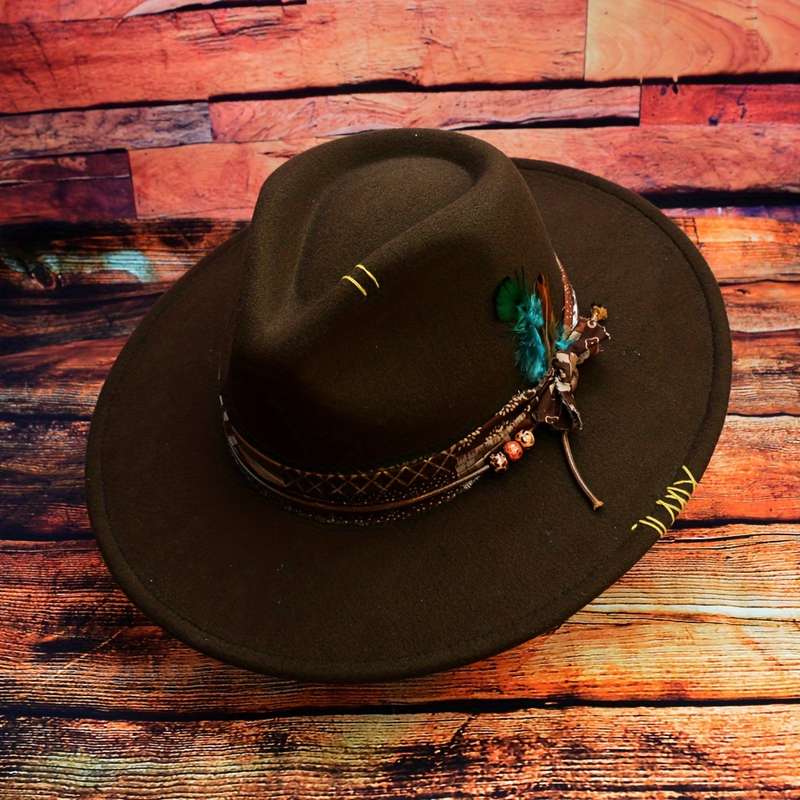 1pc Unisex Bohemian Fedora Hat With Bow And Faux Feather Accents British Style Felt Hat For Autumn