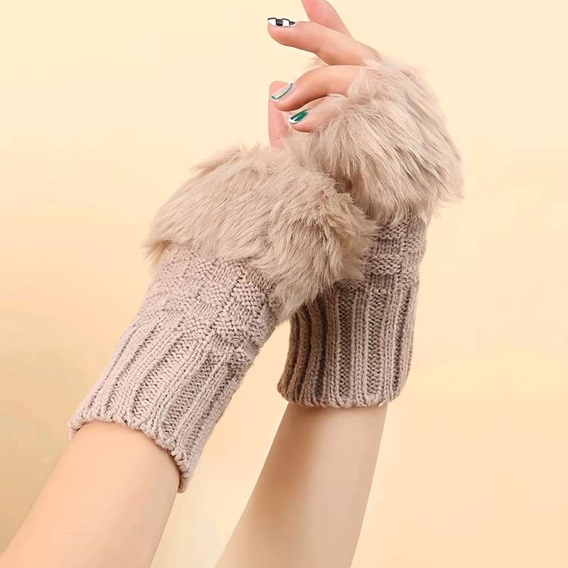 1 Pair Khaki Warm Gloves