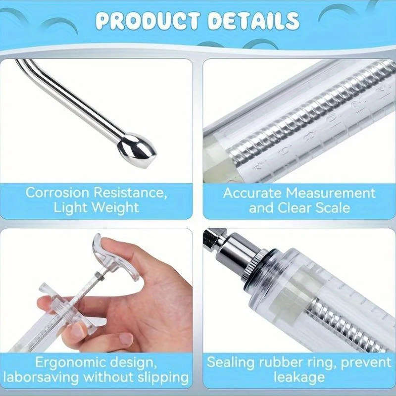 2-Pack Stainless Steel Reusable Goat Feeding Syringes