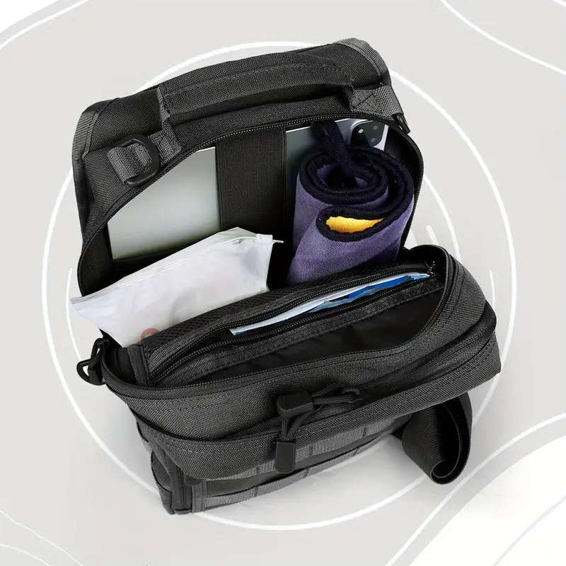 1pc Tactical Sling Bag Backpack for Men Nylon Sports Style Solid Color Normal Waterproof