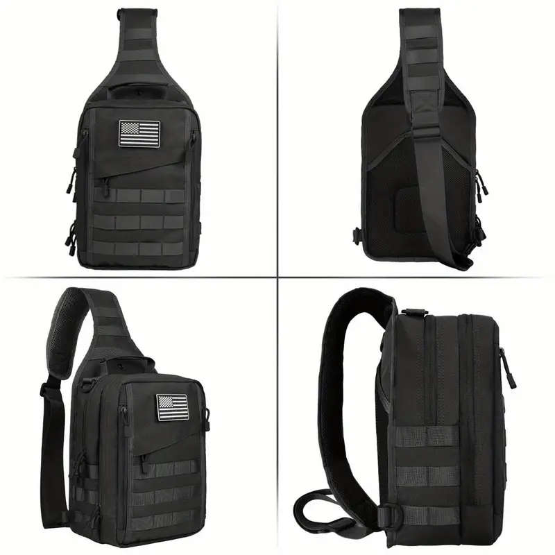 1pc Tactical Sling Bag Backpack for Men Nylon Sports Style Solid Color Normal Waterproof