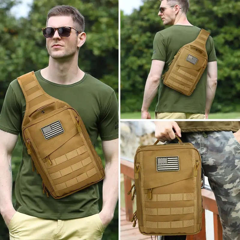 1pc Tactical Sling Bag Backpack for Men Nylon Sports Style Solid Color Normal Waterproof