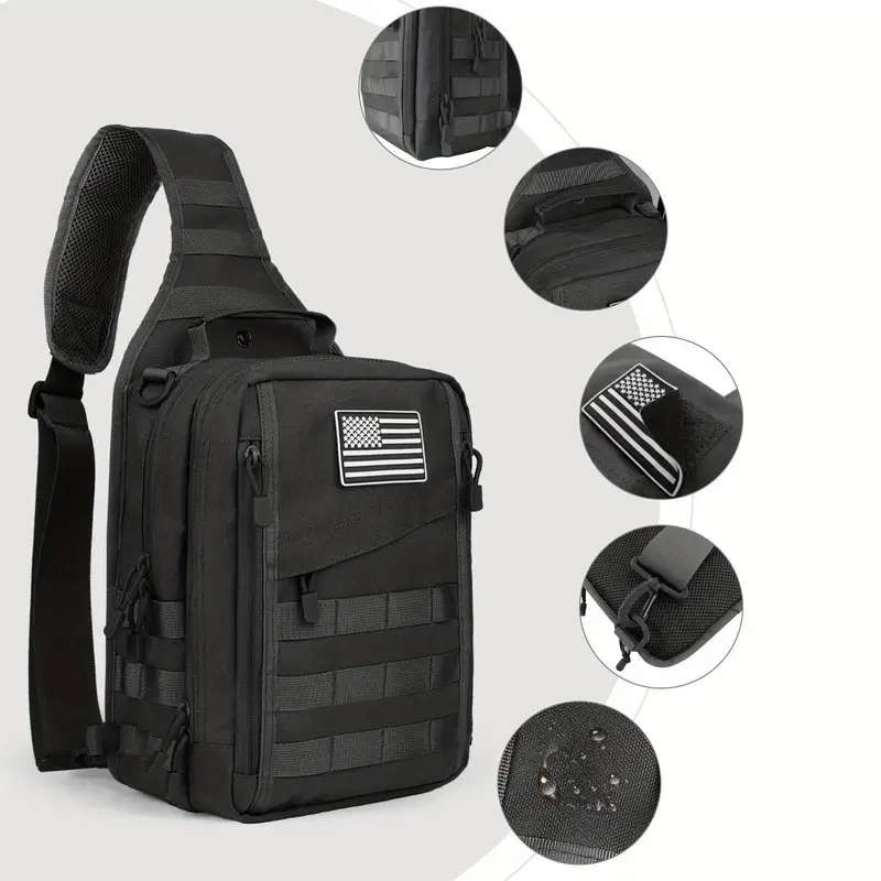 1pc Tactical Sling Bag Backpack for Men Nylon Sports Style Solid Color Normal Waterproof
