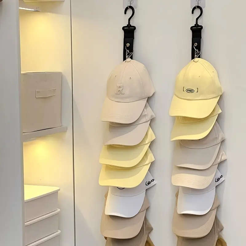 1pc Stainless Steel Hat Rack with 8 Clips Holds 16 Baseball Caps Non-Motorized Hat Storage Organizer