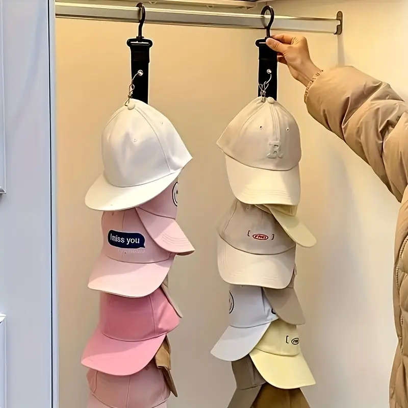 1pc Stainless Steel Hat Rack with 8 Clips Holds 16 Baseball Caps Non-Motorized Hat Storage Organizer