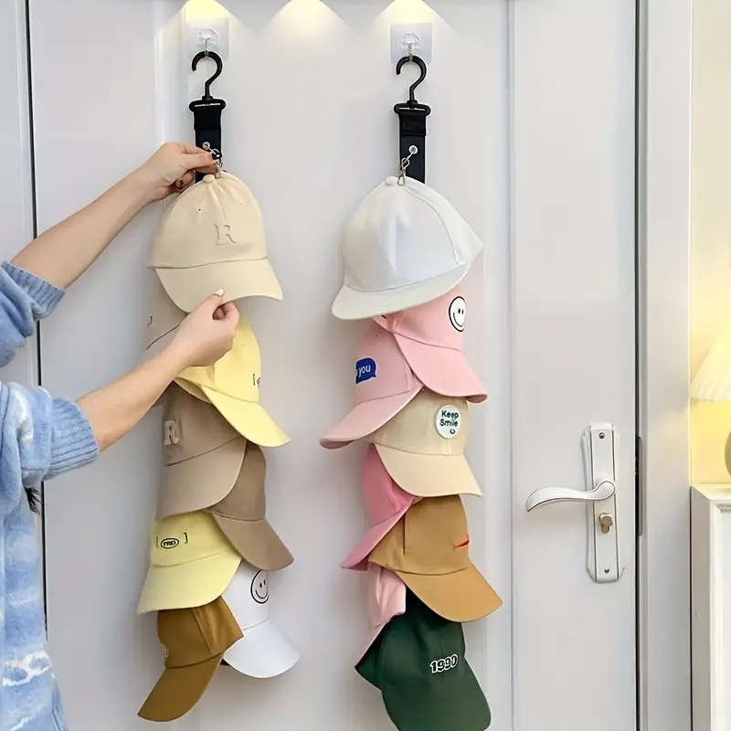 1pc Stainless Steel Hat Rack with 8 Clips Holds 16 Baseball Caps Non-Motorized Hat Storage Organizer