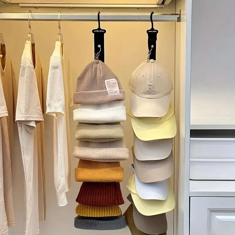 1pc Stainless Steel Hat Rack with 8 Clips Holds 16 Baseball Caps Non-Motorized Hat Storage Organizer