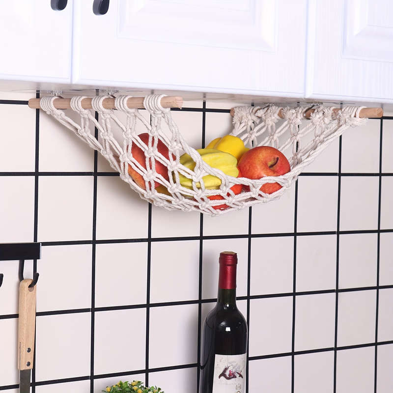 1pc Innovative Storage Bohemian Chic Hand-Woven Fruit Hammock Versatile Hanging Storage Basket f