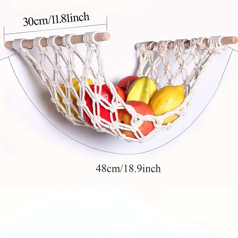 1pc Innovative Storage Bohemian Chic Hand-Woven Fruit Hammock Versatile Hanging Storage Basket f