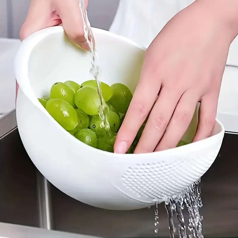 1pc Durable Plastic Rice Washing Bowl with Built-In Strainer Ideal for Efficiently Rinsing Small Gra
