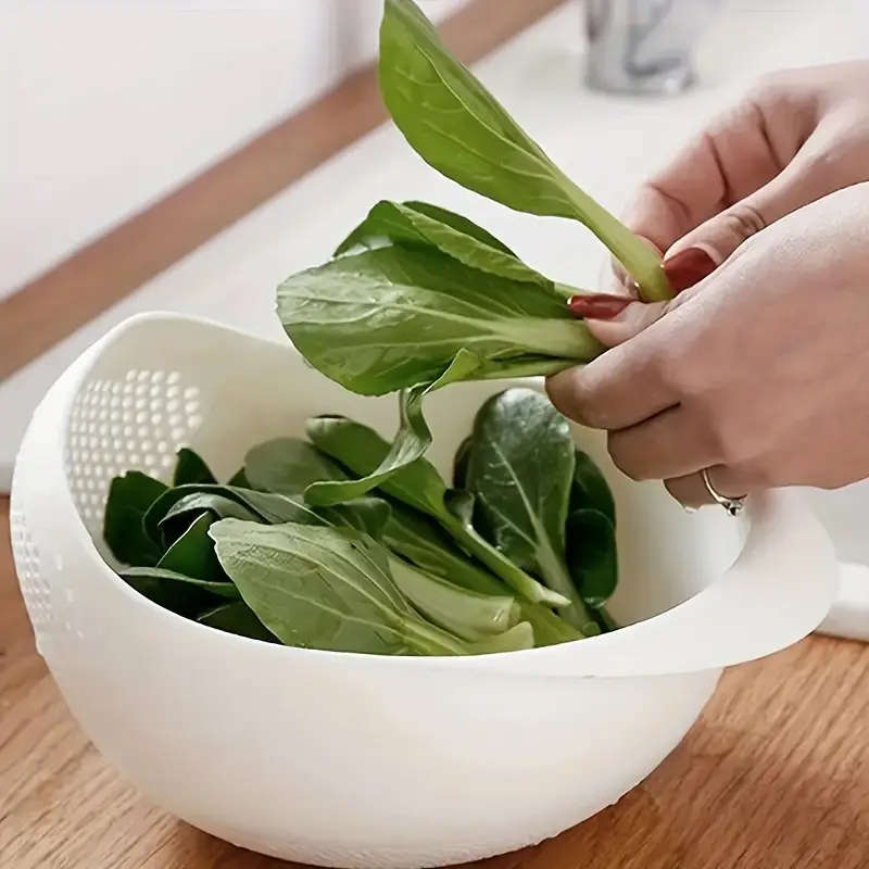 1pc Durable Plastic Rice Washing Bowl with Built-In Strainer Ideal for Efficiently Rinsing Small Gra