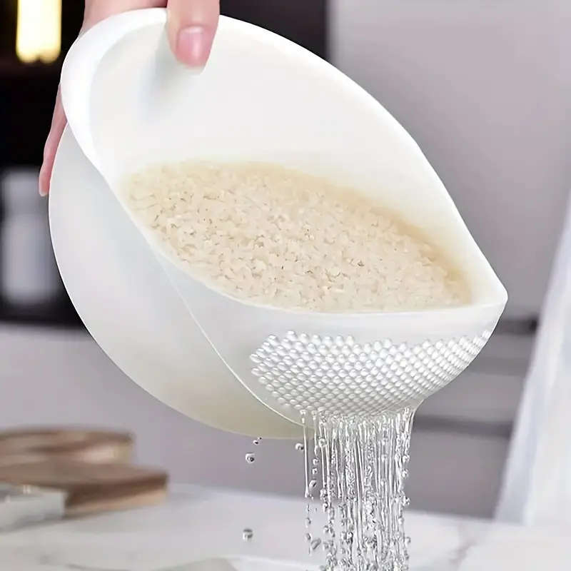 1pc Durable Plastic Rice Washing Bowl with Built-In Strainer Ideal for Efficiently Rinsing Small Gra