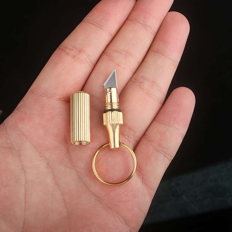 1pc Lightweight Portable Brass Compact Pocket Knife Keychain Drop