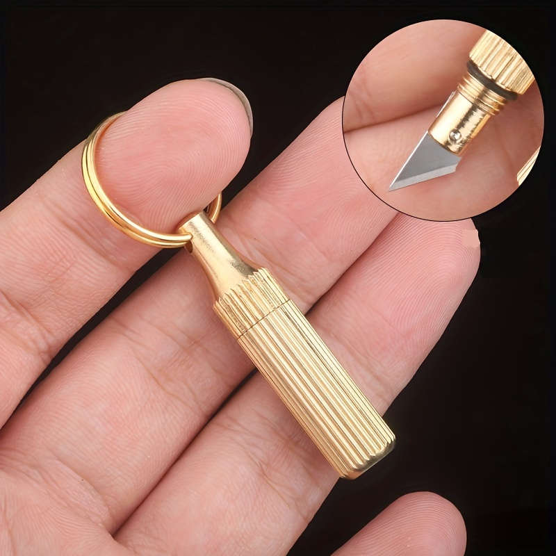 1pc Lightweight Portable Brass Compact Pocket Knife Keychain Drop