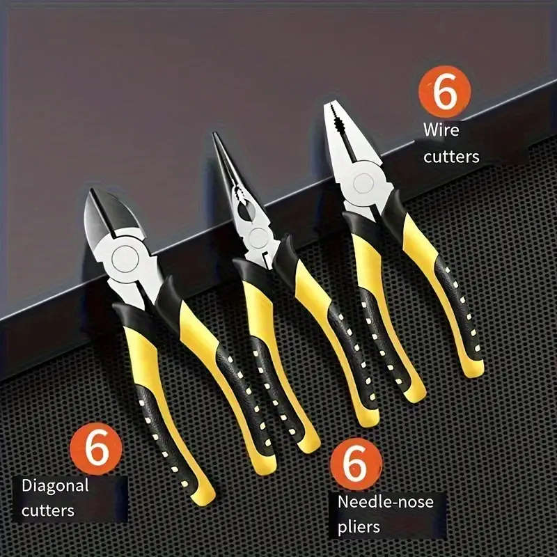 3pcs Titanium Steel Pliers Set Anti-Slip Rust-Resistant with Wire Cutter Diagonal Stripping Tools