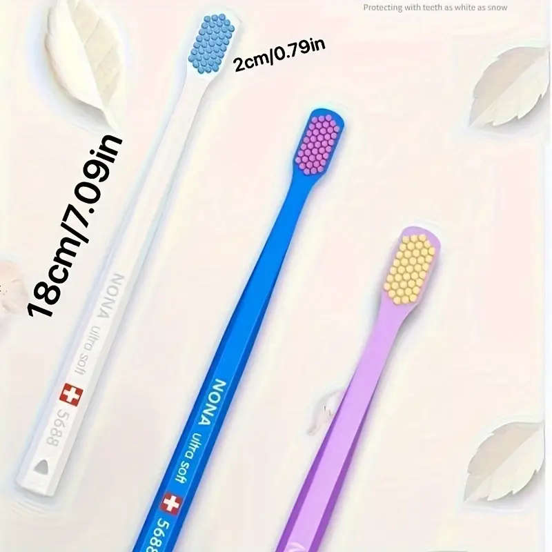 3pcs Nova Ultra-Soft Microfiber Toothbrushes Swiss-Style High-Density Manual Toothbrushes Gentle Cle