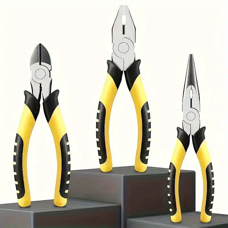 3pcs Titanium Steel Pliers Set Anti-Slip Rust-Resistant with Wire Cutter Diagonal Stripping Tools