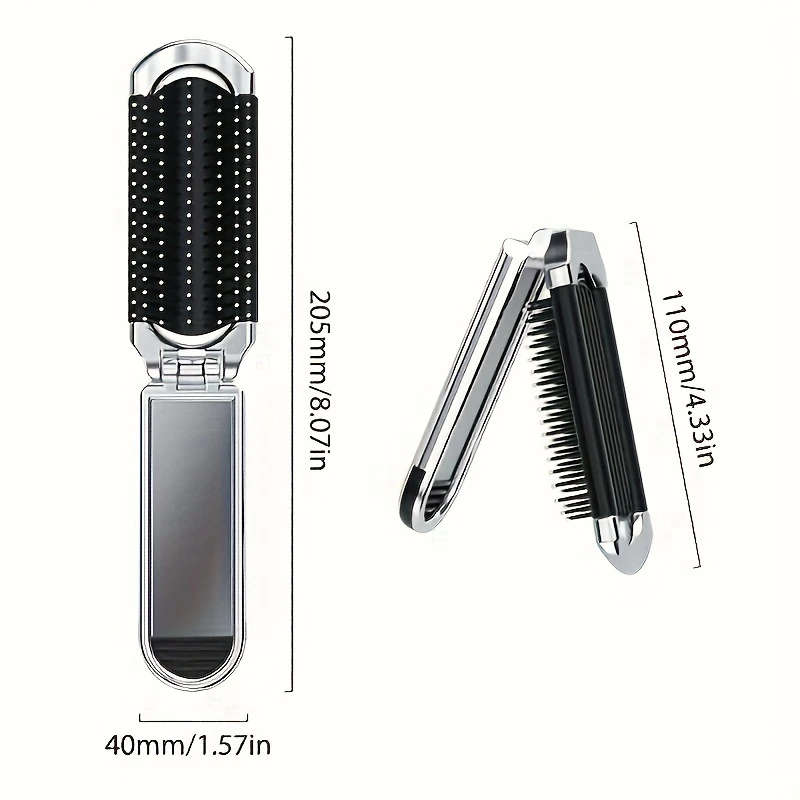 1pc Portable Folding Hair Brush with Mirror Anti-Static Drawable Mirror-Mini Travel Size Durable ABS