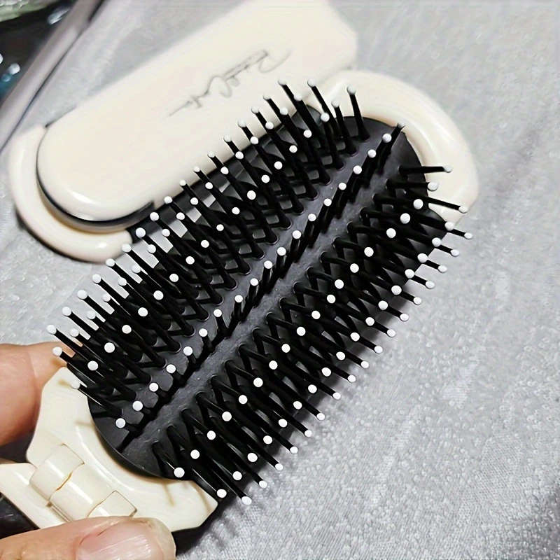 1pc Portable Folding Hair Brush with Mirror Anti-Static Drawable Mirror-Mini Travel Size Durable ABS