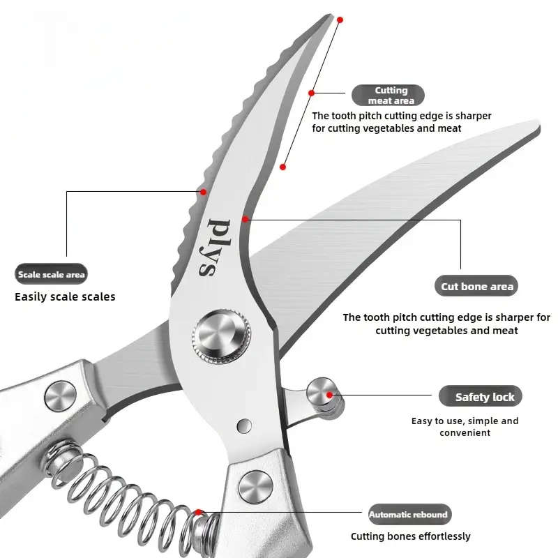 1pc Stainless Steel Spring Chicken Bone Scissors Strong Kitchen Tool for Cutting Poultry Essential f