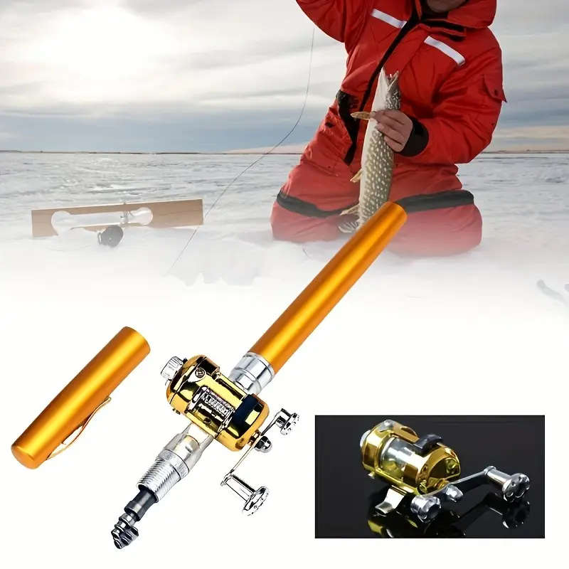 1pc Portable Mini Pocket Fishing Rod with Reel Ultra-Light Aluminum Alloy 99.97cm Extendable Foldabl