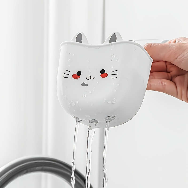 1pc Cute Cat Silicone Faucet Holder Sponge Storage Rack with Drainage Holes for Bathroom and K