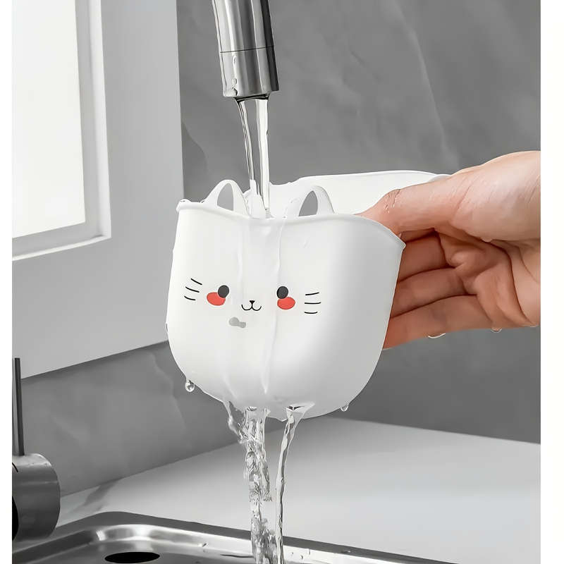 1pc Cute Cat Silicone Faucet Holder Sponge Storage Rack with Drainage Holes for Bathroom and K