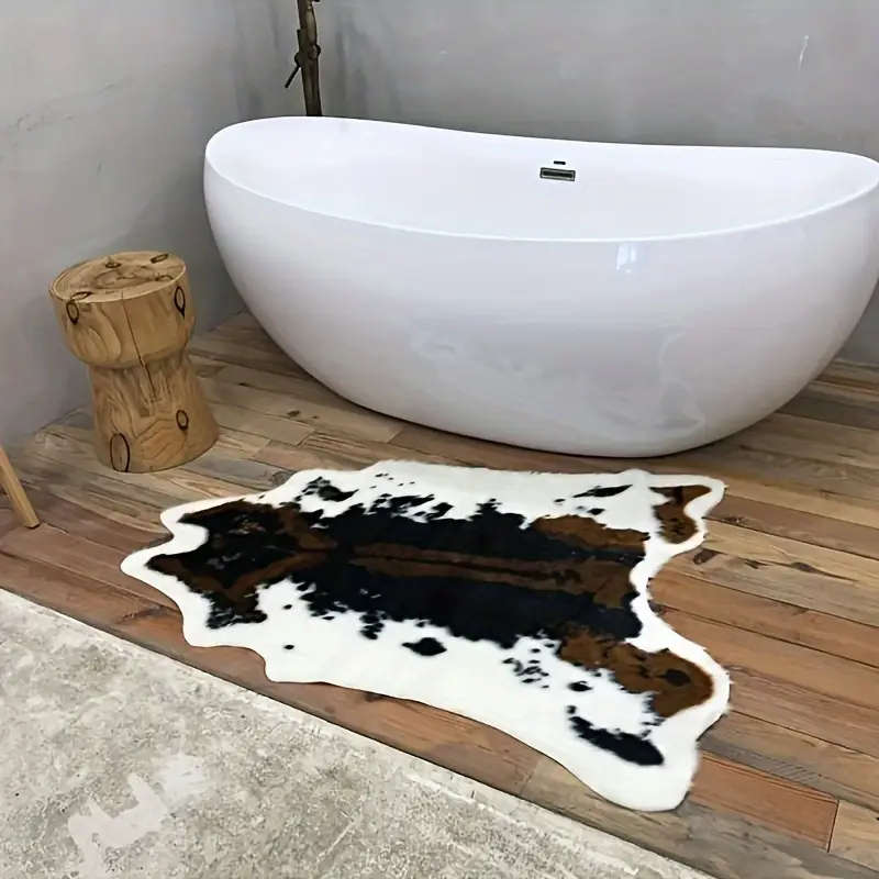 Luxury Faux Cowhide Mat - Soft Plush Animal Print Mat, Washable &, Brown